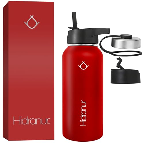 Hieleras, Outdoors Hidranur Termo de Acero Inoxidable Doble Aislamiento Térmico, Termo Para Café 32 oz (946.35 ml), 3 Tapas Herméticas, 2 Popotes, 24 Hrs de Agua Caliente y...