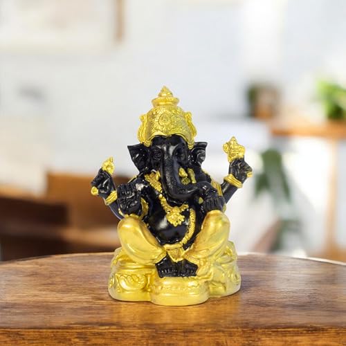 Divine Lord Ganesha Idol Dashboard Showpiece | 5-Inch Auspicious Statue for Car, Home Temple, Living Room Decor | Black & Gold (Black-Gold) — photo — 7 of 9