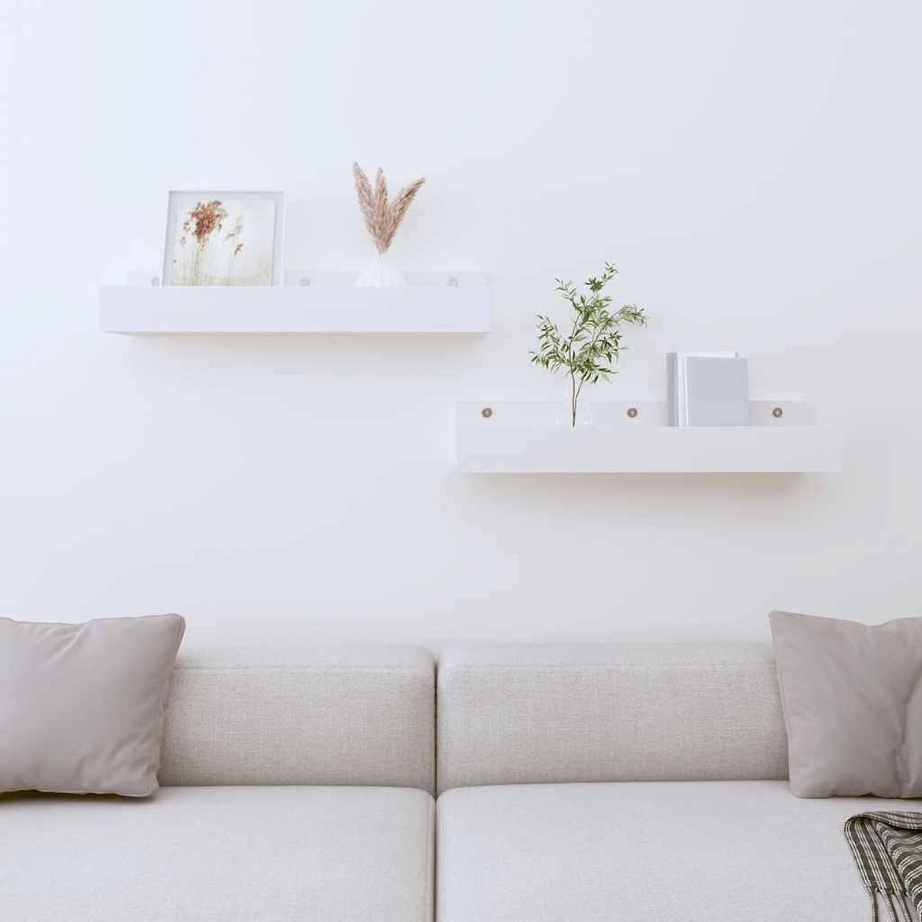 Półki ścienne z litego drewna sosnowego, zestaw 2 sztuk, białe, 50 x 12 x 9 cm, wiszące, do regału na książki, półka ścienna, dekoracja do salonu, kuchni
