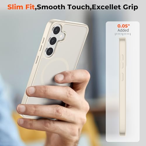 Image of SUPFINE Magnetic for Samsung Galaxy S24 Case / S25 Case with Screen Protector, (Built-in Magnets) (Military Grade Drop Protection) Slim Translucent Shockproof Phone Case,Stone