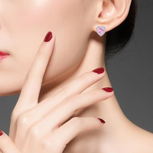 Yongxu CUBIC ZIRCON EARRINGS Elegant Pink Heart-Shaped Cubic Zirconia Earrings | Sparkling Luxury Cz Stud Earrings For Women | Romantic Gift For Her Valentine'S Day Birthday Anniversary thumb #1