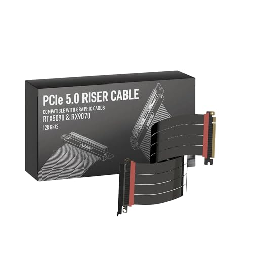 Image of LINKUP PCIE 5.0 Riser Cable | for Vertical GPU Mount | Straight | Graphics Card GPU Ready | Usable with PCIe 4.0 & RX9070 / RTX5090 | 40cm (Total Length: 44cm)