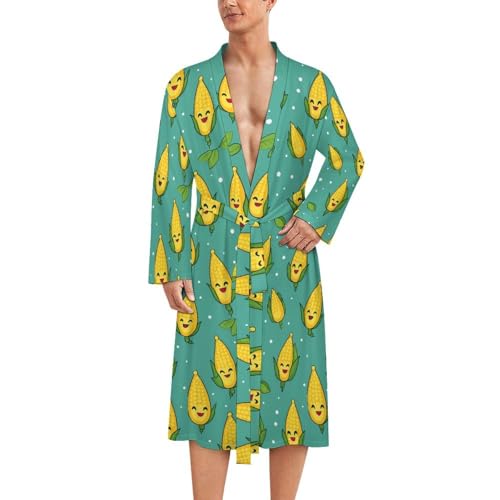 Cute Corn Novelty Men's Robe Soft Lightweight Bathrobe Long-sleeve Spa Robes