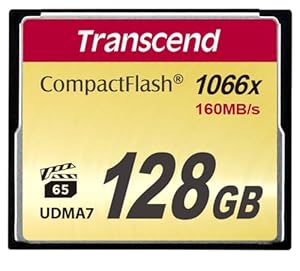 Transcend 128GB CompactFlash 1000 Speicherkarte, bis zu 160/120 MB/s, unterstützt High-Speed Ultra DMA-Übertragungsmodus 7, ideal für Ultra-HD Full HD, 3D und 4K UHDTV Videoaufnahmen - TS128GCF1000