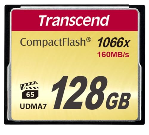 Transcend 128GB CompactFlash 1000 Memory Card, hasta 160/120 MB/s, Suitable para grabación de Video en resolución Ultra Alta Full HD, 3D y 4K UHDTV TS128GCF1000