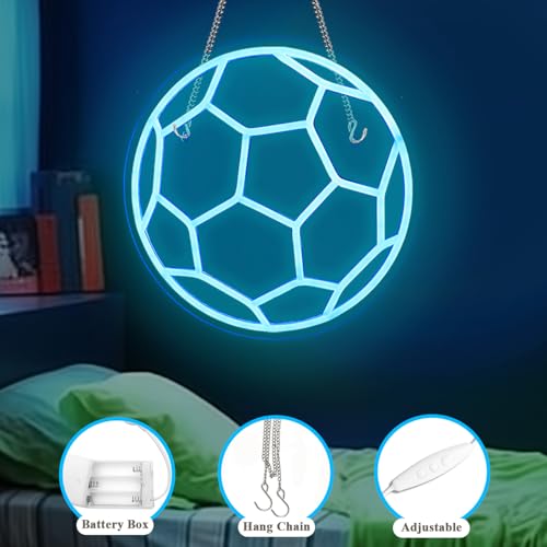 Image of Neon Sign Soccer Light, Battery /USB Powered, Adjustable Brightness, Boys' Room Decor & Gift (12.9 x 12.9 inches)