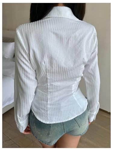 SweatyRocks Girl's Slim Fitted Button Down Work Blouse Top Elegant Dress Shirts2