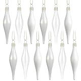 Seenelling 12 Pcs Glass Teardrop Christmas Ornaments 4.72 Inch Luxury Christmas Ornaments Set Matte, Glossy & Transparent Teardrop Glass Baubles, Design for Xmas Tree Decorations Holiday(White)