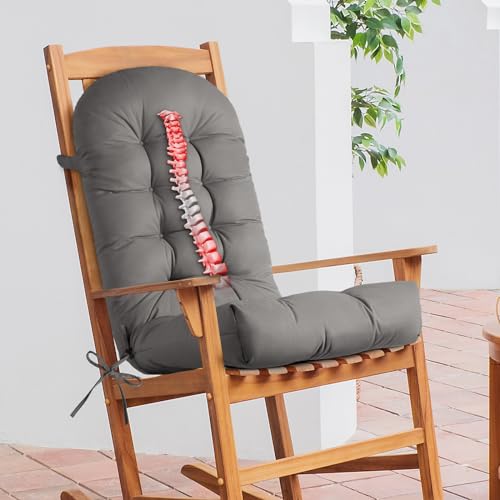 Millsilo Non Skid Slip Rocking Chair Cushions for Indoor/Outdoor Rocker, Durable Comfortable Tufted Rocking Chair Pads Upper and Lower with Ties, for Adirondack, Glider Chair Light Grey(50*20*5 inch)