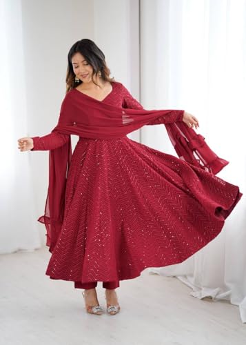 Image of Women's Heavy Faux Georgette Embroidery Work Anarkali and Set Beautiful Dupatta Traditional for Women Any Occasion Lehenga choli