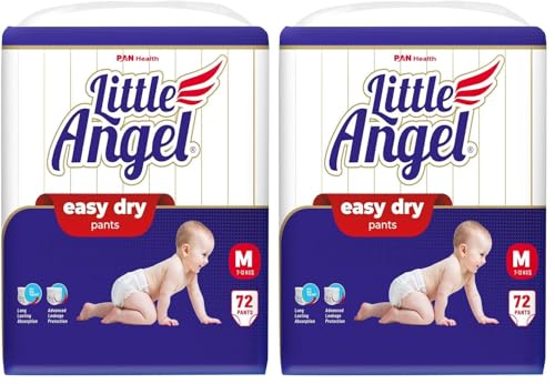 Image of Little Angel Baby Easy Dry Diaper Pants With 12 Hrs Absorption Medium (M) Size 72 Count, 7-12 Kgs - M (72 Pieces) (Pack of 2)