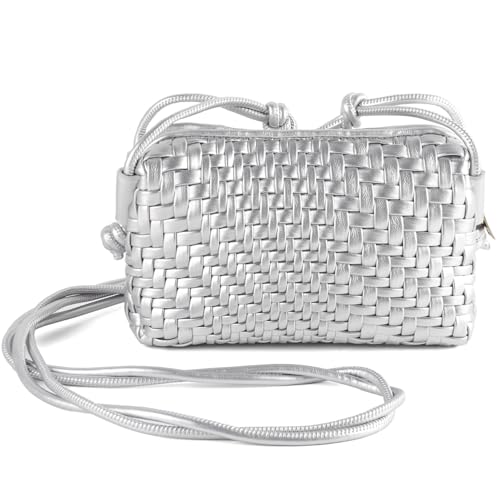 Image of Woven Crossbody Bag for Women,Small Handbag Cute Purse Vegan Leather Handmade Shoulderbag,Lightweight Tote Bag with Strap