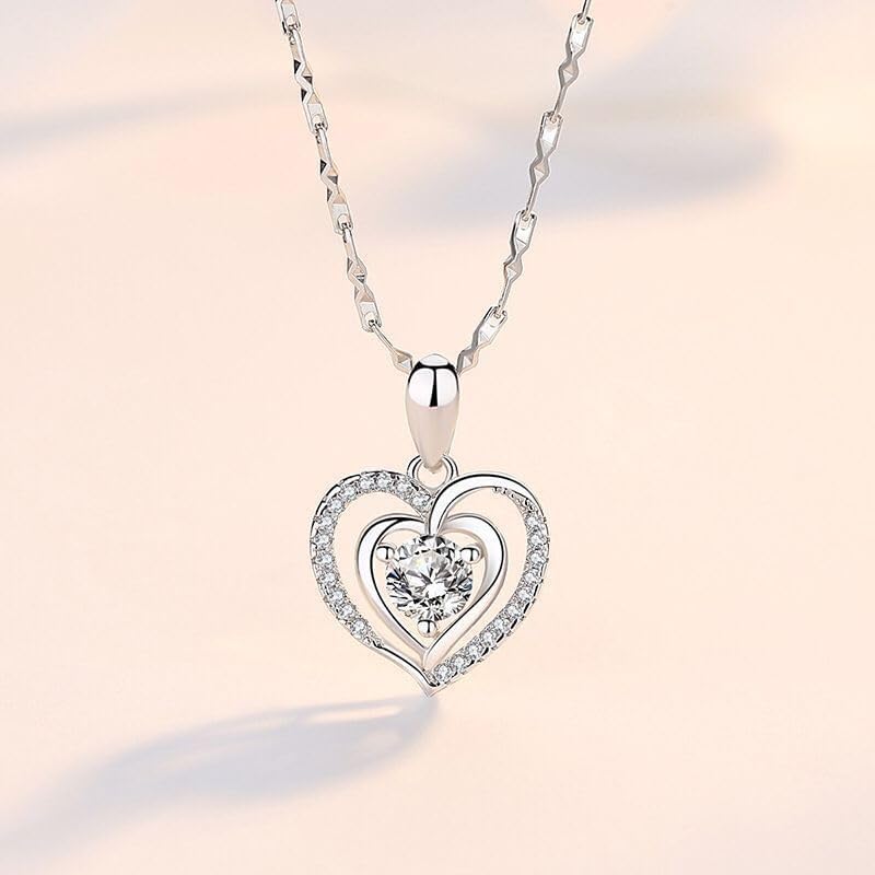 Sterling Silver Heart Pendant Necklace for Women – 18K Gold Plated Double Heart Design with Sparkling Cubic Zirconia – Elegant Jewelry Gift for Anniversary, Birthday, or Valentine’s Day - Image 3