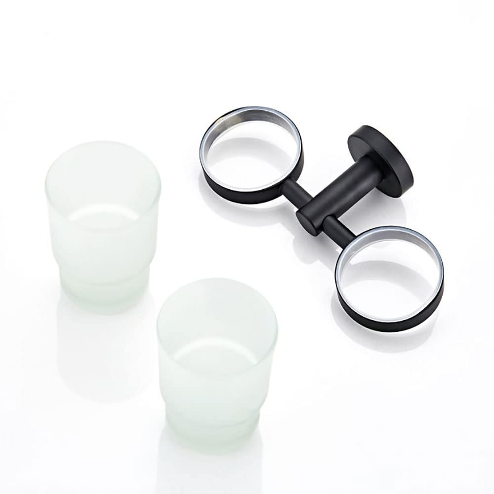 Portaspazzolino Doppio portaspazzolino da Parete in Ceramica con Bicchiere Vetro Smerigliato, Materiale Ottone