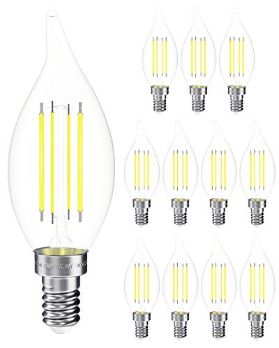 SHINESTAR 12-Pack Dimmable E12 LED Chandelier Light Bulbs 40W Equivalent, 5000K Daylight LED Candelabra Bulb with Small Base, CA10 Edison Candle Bulbs Flame Tip, UL Listed