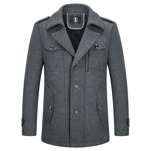 KUDORO KUDORO Herren Wintermantel Wolle Kurzmantel Herren Wollmantel Mittellang Slim Fit für Business Freizeit Peacoat Herren Casual(Grau1,M) - Produktansicht 3 | TV | Video | Foto