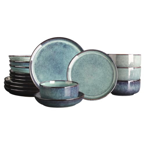 Image of Ceramic Dinnerware Set(16 pcs) Serve 4 people, Plates & Bowls Sets, Reactive Glaze Dishes Set, Chip Resistant and Scratch Resistant, Dishwasher, Microwave Safe, Suitable for dinner, party