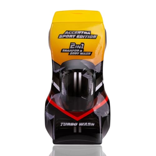 Gel de ducha 2 en 1 Accentra ACCENTRA RACING para cuerpo y cabello: gel de ducha y champú en botella para coche, diseño de coche, 300 ml, fragancia: océano, ideal para regalar a niños.
