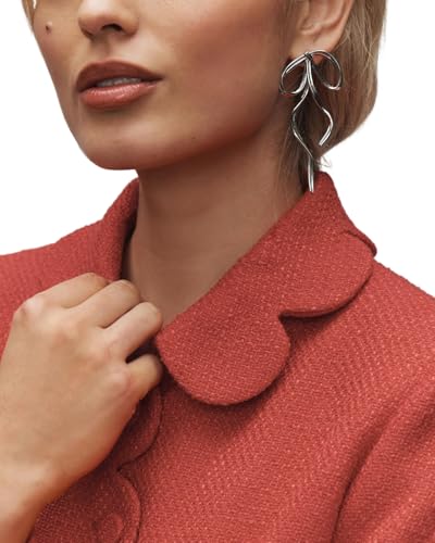 Women's Petal Bow Tweed Blazers Long Sleeve Cropped Jacket Tops Fall Open Front Office Work Blazer Coats4
