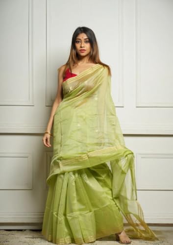 Image of Flosive inchWomen's Premium Pure Cotton Silk Saree with Golden Zari Border and Butti Work | Traditional Handloom Style Saree for Festive & Office Wear