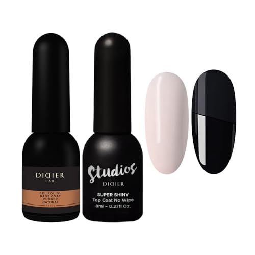 Didier Lab Rubber Base y Top Coat Semipermanente - Kit Esmalte Semipermanente para Uñas - LED UV Top Coat y Base Coat Neutral para Gel Uñas - Kit Uñas Semipermanentes 2pcs