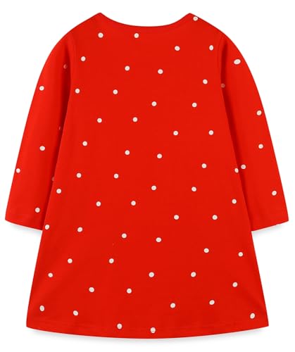 Image of Hongshilian Toddler Girls Longsleeve Dress Cotton Jersey Casual Dresses Cartoon Applique
