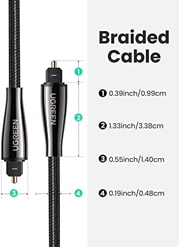 UGREEN Optical Cable Braided Digital Toslink Audio Cable Fibre Optic Lead SPDIF Cord for Sound to TV Compatible Home Theater System, PS4, Sky Q Box, Xbox One, Blu-Ray DVD Player, Amplifier,Speaker(2M)