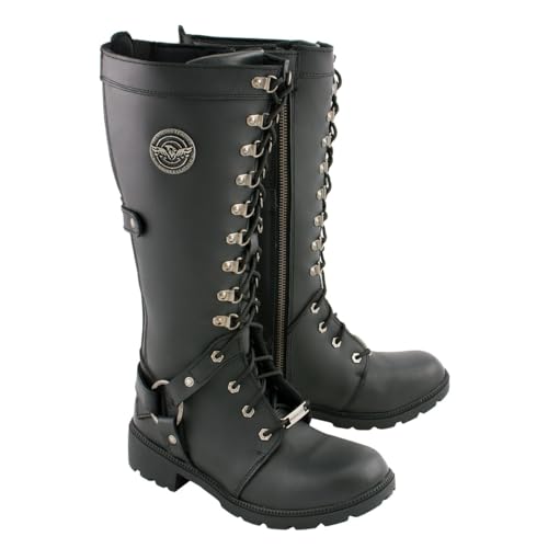 Milwaukee Leather MBL9380 Women's Black 'Jane' 15-inch Leather Combat Style Harness Motorcycle Boots