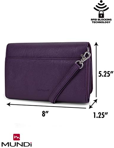 Mundi RFID Crossbody Bag For Women Anti Theft Wallet Purse Handbag Wallet Vegan Leather ((Purple))