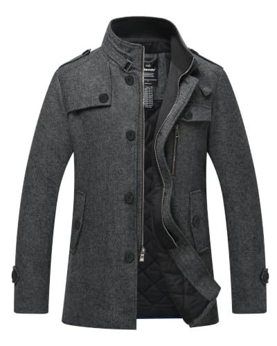 Image of Wantdo Men's Wool Blend Jacket Stand Collar Windproof Pea Coat