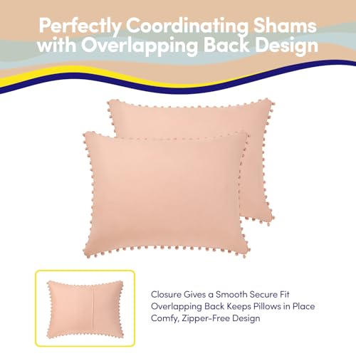 Image of Kids Comforter Set Full Size - Bed in a Bag with Sheets, Pillowcases & Shams - Soft Stylish Pom Pom Bedding - All Season Girls Bed Set