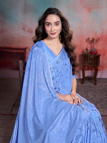 Image of Garden Vareli Floral Print Crepe Saree With Unstitched Blouse Piece