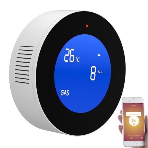 HALMAN Detector de Gas LP y Natural, Pantalla LCD en Tiempo Real, Detecta Fugas y Envía Alertas, Monitoreo Remoto de App, Compatible con SmartLife y Tuya Smart