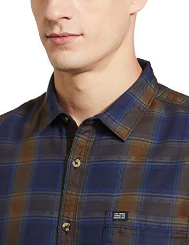 Image of THE INDIAN GARAGE CO Men Slim Fit Checkered Full Sleeves Cutaway Collar Cotton Casual Shirt