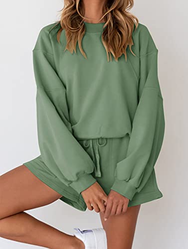 Image of MEROKEETY Women's 2023 Fall Oversized Batwing Sleeve Lounge Sets Casual Top and Shorts 2 Piece Outfits Sweatsuit