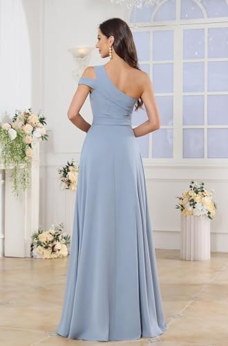 PAVERJER Bridesmaid Dresses for Women with Slit Chiffon Long One Shoulder Ruffles Ruched A-Line Formal Dress3