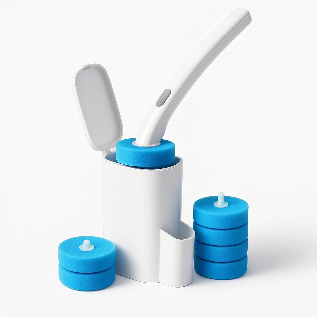 Kit brosse WC avec têtes jetables et panier de rangement pour sanitaire