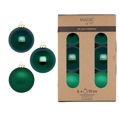 Weihnachtskugeln Glas 10cm 6 Stück - matt & glänzend - Große Christbaumkugeln Weihnachtsbaumkugeln für Weihnachten - Christbaumschmuck & Weihnachtsbaumschmuck Dunkelgrün - Fir Green