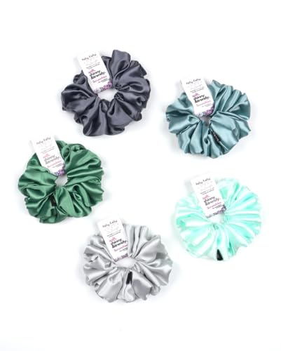 Image of Satin Scrunchies Hair Bands for Women | No-Damage Elastic Hair Ties for Ponytails & Buns | Fluffy & Stylish Rubber Bands | Extra Large Size | Pack of 5