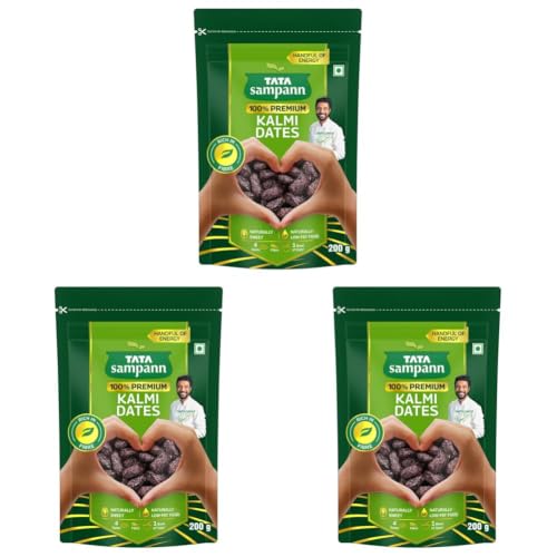 Image of Tata Sampann Premium Kalmi Dates /Khajoor, 200g, Rich in Fibre, Naturally Sweet, Naturally Low-Fat Food (Pack of 3)