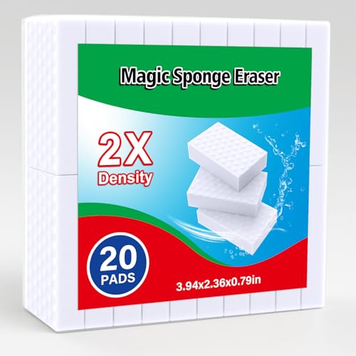 20 Pack Magic Sponges Erasers 2X Density Long Lasting Melamine Sponge in Bulk Household Cleaning Supplies Kitchen Sponge for Bathroom Wall Shoe Car Dish Sink Shower Cleaner Tool