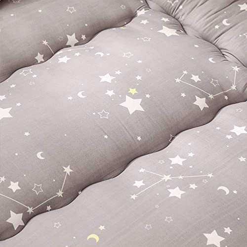 Image of MAXYOYO Grey Constellation Japanese Floor Futon Mattress, Tatami Floor Mat Portable Camping Mattress Kids Sleeping Pad Foldable Rolling Up Floor Lounger Couch Bed with Mattress Protector, Twin