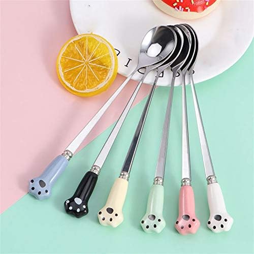 Spoons Stainless Steel Coffee Spoon with Ceramic Cat's Claw Handle is Suitable for Drinking Coffee. Stirring Spoon Black/Blue/Green/Red/White/Yellow Size: 2.5 * 17.5cm (Color : D) (F)