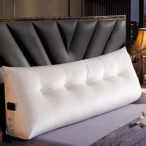 RUYII Velvet Bedside Cushion Large Backrest Sofa Waist Cushion Triangle Bed Cushion Headboard Pillow,White-200×50×20cm