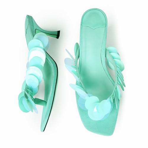 Kitten Heel Sandals for Women with Sequin Detailing Comfortable Slip on Open Toe Flip Flop Heel Thong Sandal Casual Summer Dressy Prom Shoes3