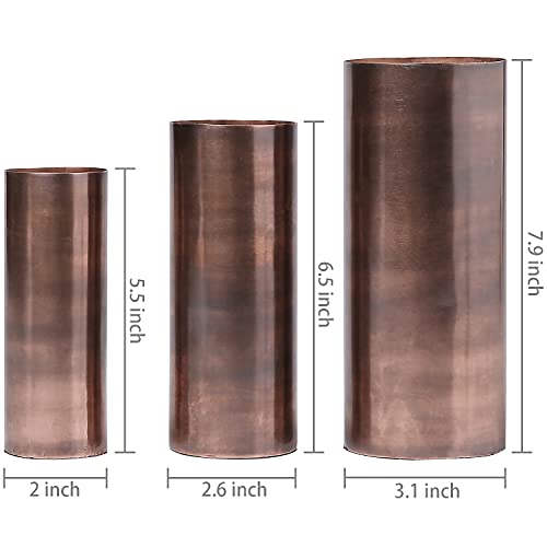 Mygift Tall Modern Vintage Copper Tone Metal Vase, Cylindrical Wedding Centerpiece Flower Vase, 3 Piece Set - Handcrafted In India #TOP6