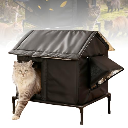 Katzenhaus Outdoor Winterfest, Katzenhaus für Draußen mit Heizkissen, Wasserdicht & Isoliert, Erhöhtes Design, Inkl. Herausnehmbarem Heizkissen,...