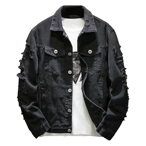 Veste en jean déchiré homme coupe slim avec finitions usées en six coloris