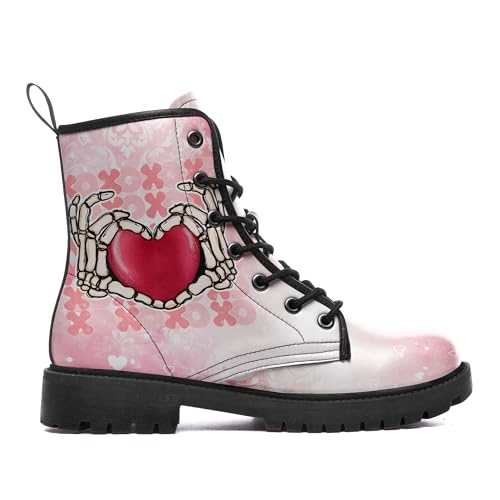 Gothic Heart & Rose Combat Boots – Vintage Lace-Up Leather Ankle Boots for Women, Stylish Anti-Slip Casual Footwear2