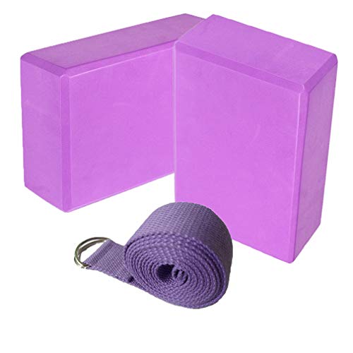 2pcs Yoga Bloques Blocks + 1 Yoga Strap Set Eco Friendly Lightweight EVA Foam Comfortable Firm Support Blocks Yoga Prop Brick...